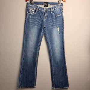 Petrol Jeans Anabelle Low Rise Boot Cut Embellished Rhinestone Denim Pants Sz 29